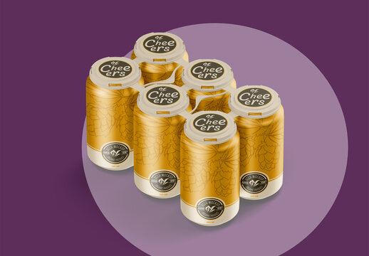Pack with 6 Aluminium Cans Mockup