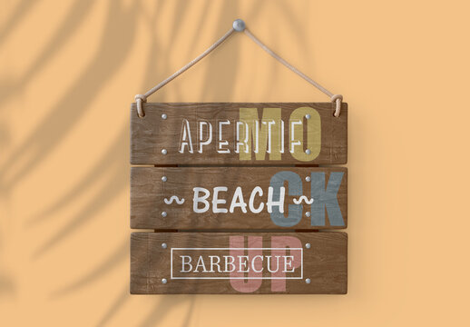 Wooden Sign with Rope Cord Mockup