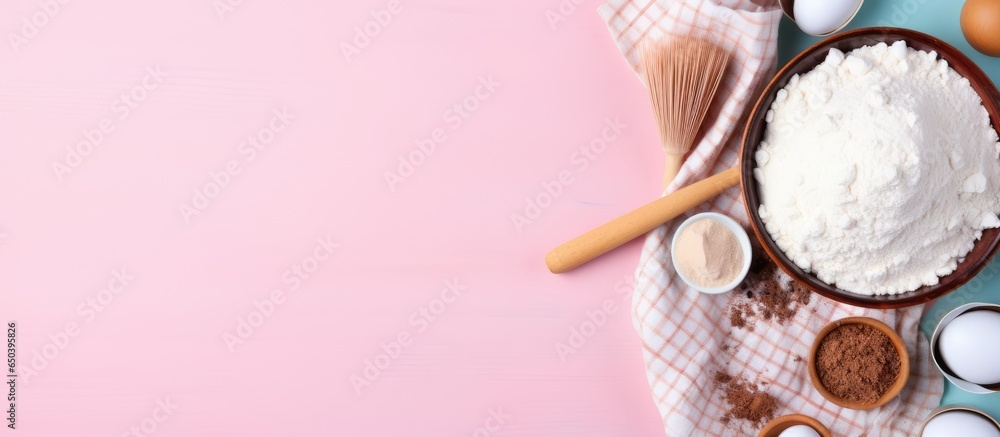 Poster cookbook with blank recipe pink background top view