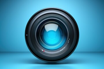 Camera lens blue. Digital media. Generate Ai - obrazy, fototapety, plakaty