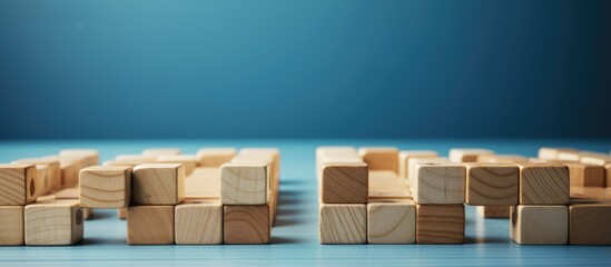 OMO concept merges online and offline channels for borderless marketing creating new opportunities and boosting sales Wooden cubes with online and offline icons on a blue background depict t