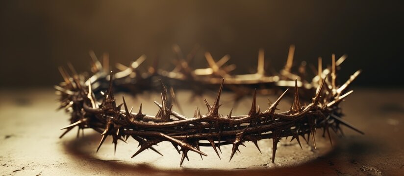 Close up of a depiction of Jesus Christ s crown of thorns and nail