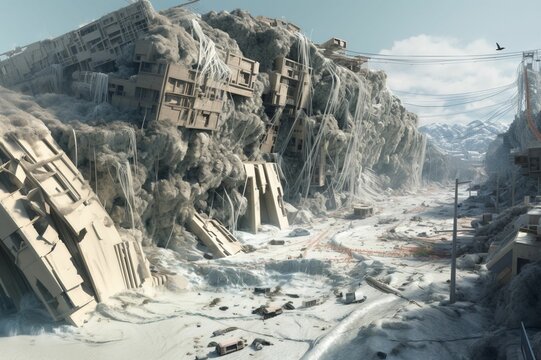 Artificial vs natural: disastrous collision. Ai generated