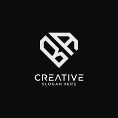 Creative style ba letter logo design template with diamond shape icon