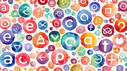 pattern of symbol in watercolor style, colorful and playful