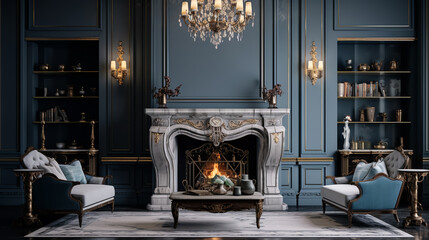 Modern fireplace in victorian style room. ai generative