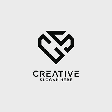 Creative style cs letter logo design template with diamond shape icon