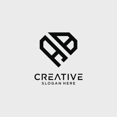 Creative style ab letter logo design template with diamond shape icon