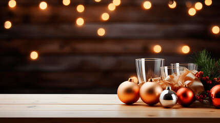 Table and christmas decorations for presentation for productos