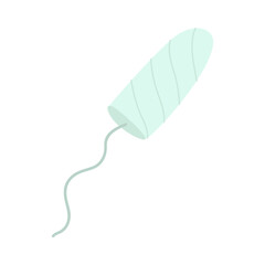 A flat vector cartoon illustration of a hygienic tampon used by a woman during the menstrual period. Isolated design on a white background.