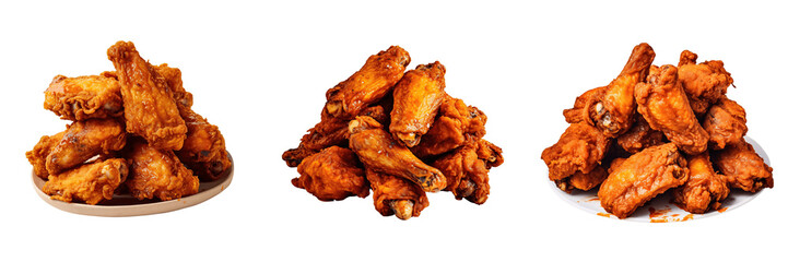 a set of fried chicken wings isolated on a transparent background