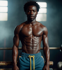 Fototapeta na wymiar A young African athlete with a beautiful athletic torso. Generative AI.