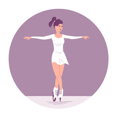 A beautiful young woman is skating on ice. Figure skater training. Winter sport and recreation. Flat vector illustration