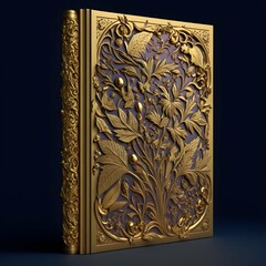 a detailed intricate embellished carved golden book cover 12k 3d realistic 