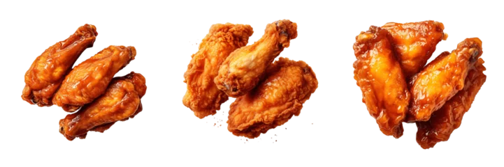 Fotobehang a set of Crispy fried chicken wings isolated on a transparent background © Shakeel