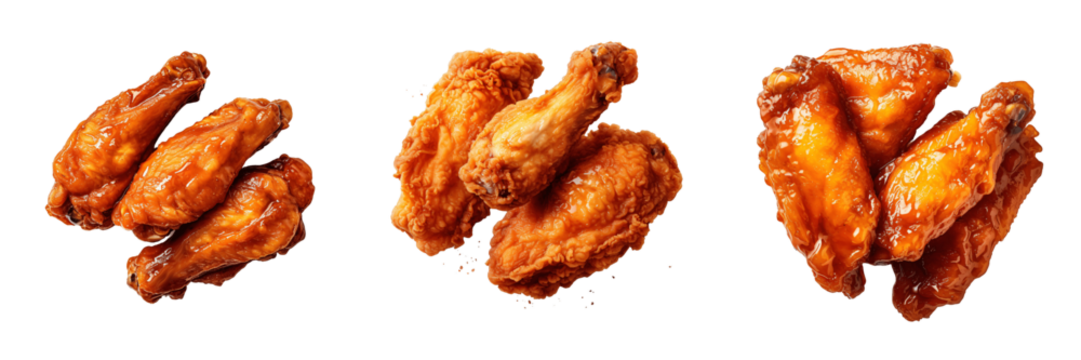 a set of Crispy fried chicken wings isolated on a transparent background