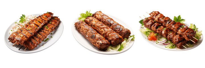 Grilled beef Kebab isolated on a transparent background - obrazy, fototapety, plakaty