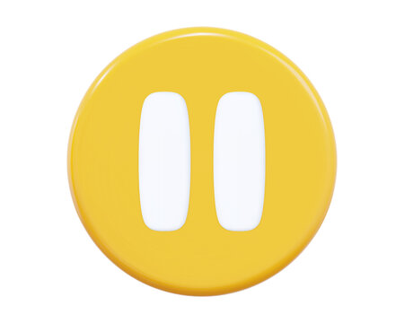3d yellow pause button icon. Symbol to watch tv, video, movie,live stream. Stock vector illustration on isolated background.