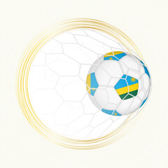 Football emblem with football ball with flag of Rwanda in net, scoring goal for Rwanda.