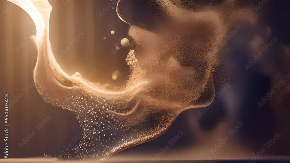 Poster brew releases tiny, shimmering particles that dance through air, imbuing surroundings with subtle po