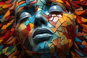 A colorful mosaic installation symbolizing the diverse facets of human emotions and experiences. Concept of embracing mental health diversity. Generative Ai.