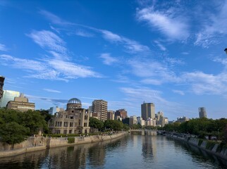 A beautiful water canal in the middle of the Hiroshima city