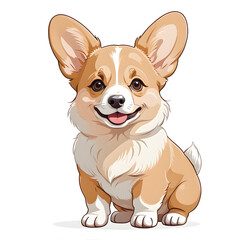 corgi miniature small dog puppy in cartoon style on white background