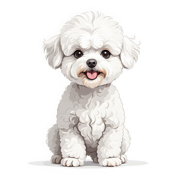 bichon frize miniature small dog puppy in cartoon style on white background