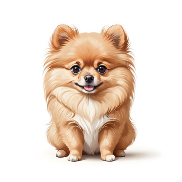 pomeranian spitz miniature small dog puppy in cartoon style on white background