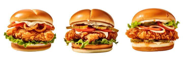 crispy chunky chicken sandwiches isolated on a transparent background, PNG