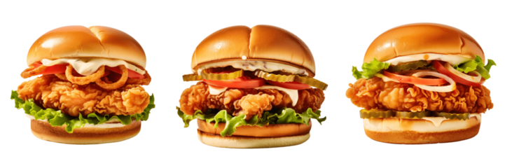 crispy chunky chicken sandwiches isolated on a transparent background, PNG