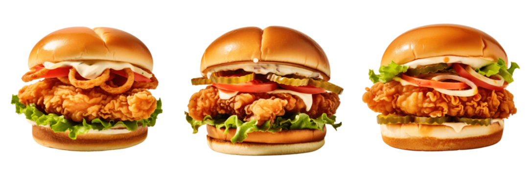crispy chunky chicken sandwiches isolated on a transparent background, PNG