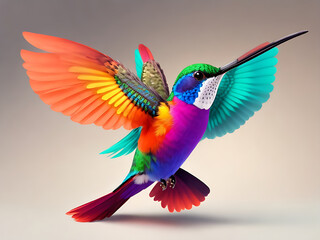 Fototapeta premium Cute hummingbird bird with colorful plumage and A colorful bird sits on a branch in the forest