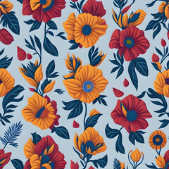 Fototapeta na wymiar Classic Flowers Seamless Pattern Tiling Creative Colorful