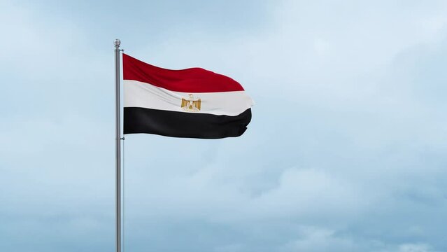 Egypt flag waving in the wind, cloudy blue sky with running clouds, endless seamless loop