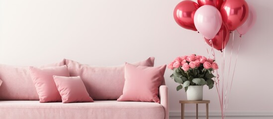 Valentine s Day gifts balloons roses near sofa