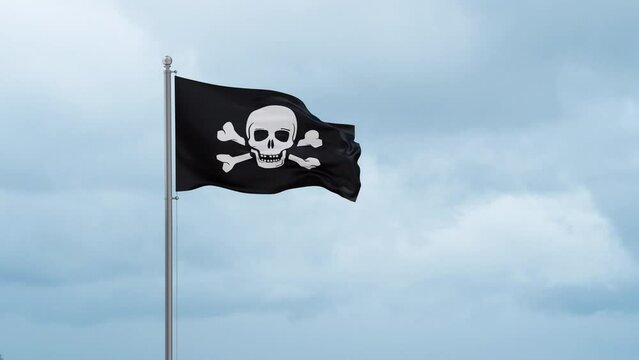 Looped Pirate or Danger flag, a symbol of piracy, waving in the wind infinty cycle