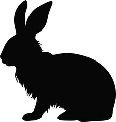 Black silhouette of rabbit isolated on white background.