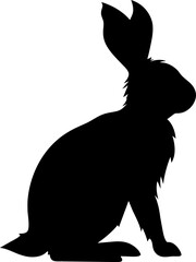Black silhouette of rabbit isolated on white background.