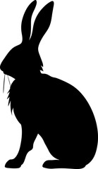 Black silhouette of rabbit isolated on white background, minimalist animal vector illustration for design and decoration. AI generated illustration. © Tunsale
