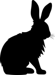 Black silhouette of rabbit isolated on white background.