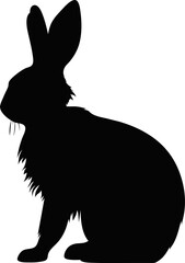 Black silhouette of rabbit isolated on white background.