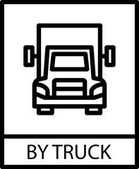 By Truck icon with black frame isolated on white background. By Truck symbol. Label vector illustration