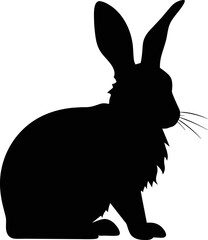 Black silhouette of rabbit isolated on white background.