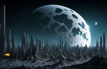 hd detailed 3d render of future city on moon , AI generated image