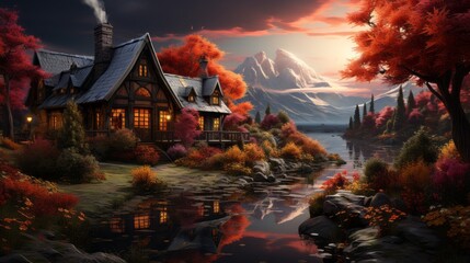 Obraz premium Autumn: Fall September, October and November Foliage, Tranquil Forests, and Countryside and Urban - Discover Vibrant Woodlands, Cozy Harvest Scenes, and Serene Halloween Adventure, Colorful Tree View