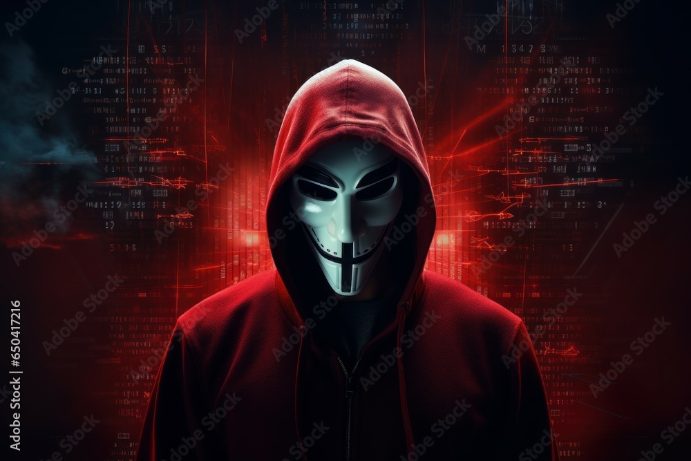 Poster anonymous hacker. internet cyber attack. fictional person. generate ai