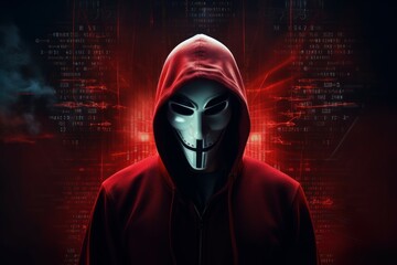 Anonymous hacker. Internet cyber attack. Fictional person. Generate Ai