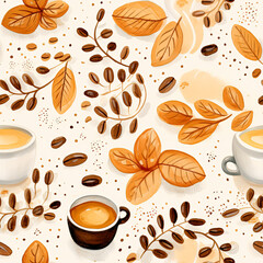 Obraz premium Floral botanical texture fall pattern with flowers and leaves. Seamless pattern can be used for wallpaper, pattern fills, web page background, surface textures.