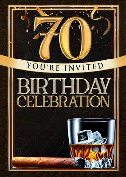 70th Cigar and Whiskey Birthday Party Invitation Template Design